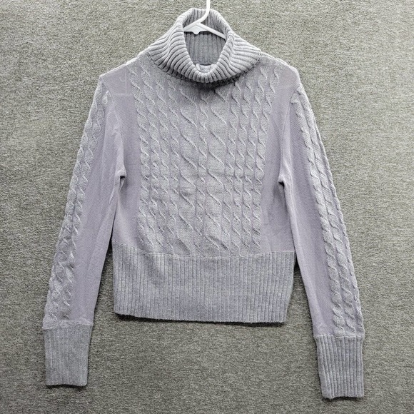 Lucy Paris Sweaters - Lucy Paris Womens Large Gray Cable Knit Ribbed Turtle Neck Sweater NWT